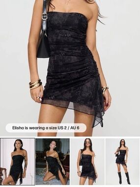 Princess Polly Strapless Black Ruched Mini Dress